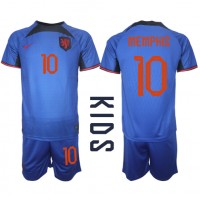 Niederlande Memphis Depay #10 Auswärts Trikotsatz Kinder WM 2022 Kurzarm (+ Kurze Hosen)